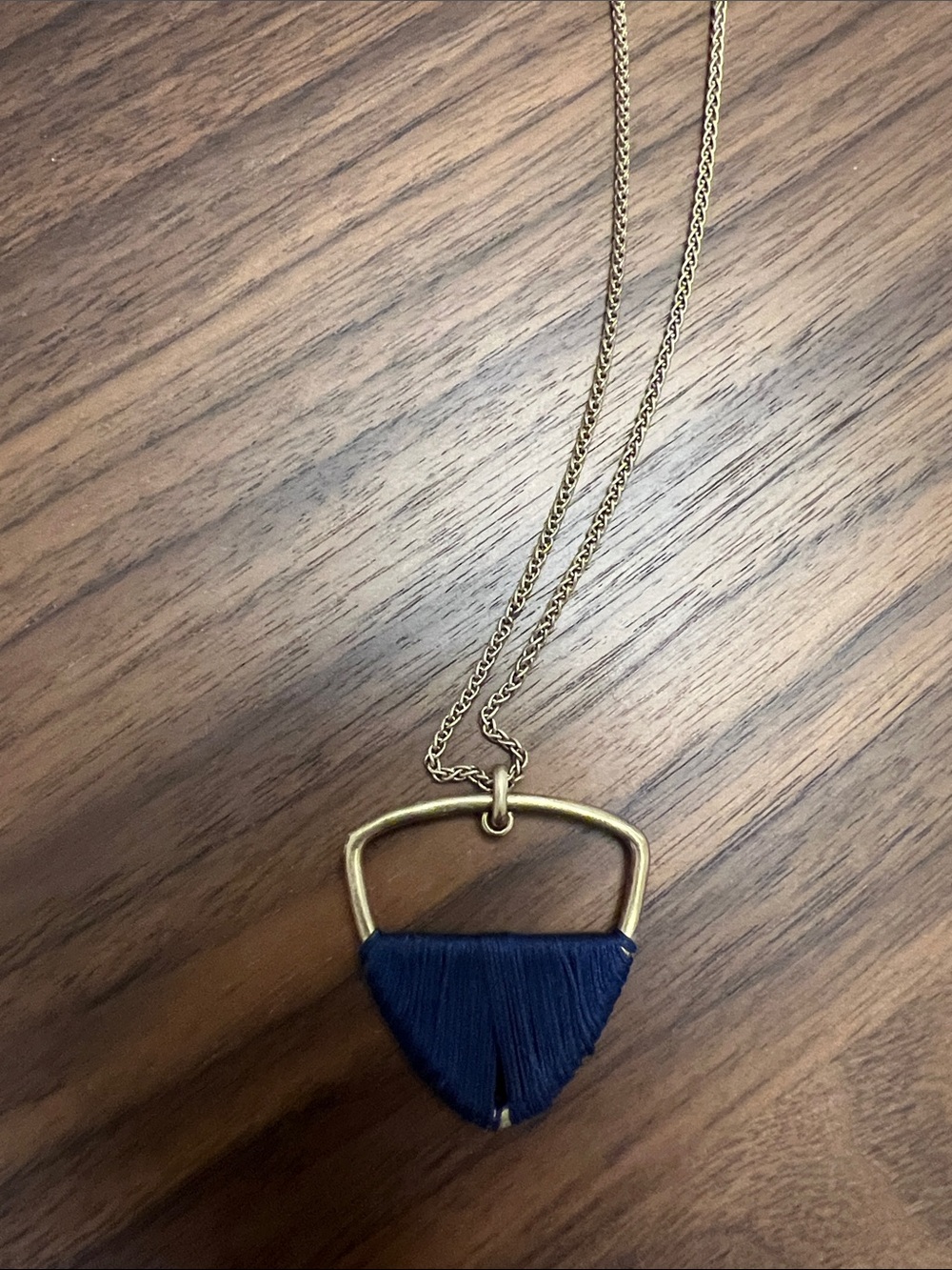 NWT Lucky Brand Gold-Tone Necklace with Navy Fringe Triangle Pendant